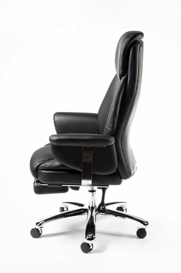 Кресло для руководителя Парламент H-2021-35  leather сталь + хром , черная кожа 