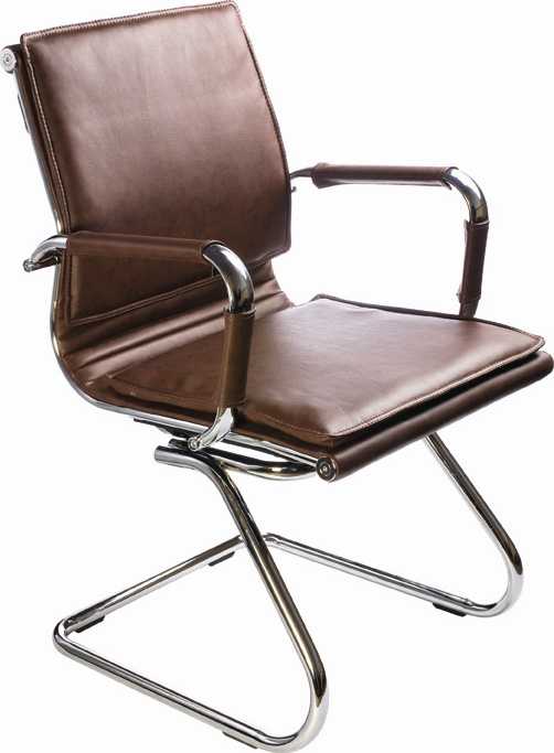 Конференц-кресло CH-993 укороченная спинка Low-V/Brown экокожа коричневая/полозья хром 