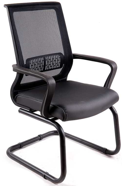 Кресло на полозьях ОПТИМА спинка - сетка черная  / сиденье ткань черная B-14 