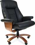Кресло руководителя  CHAIRMAN 400  натуральная черная кожа  + PU / светлый орех (85х68х113,5/118,5)  